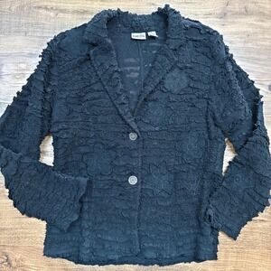 Chicos‎ Black Textured Blazer Jacket Size 2 Flower Mature Whimsigoth Witchy